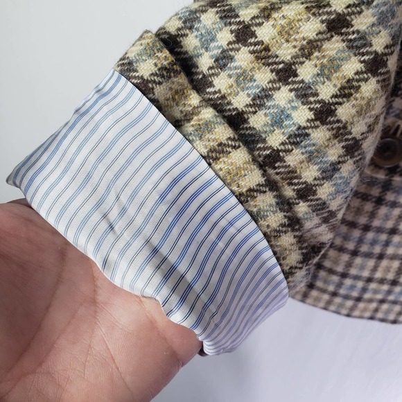 Lands' End Wool Blend Plaid Blazer Women's 14P Tan Beige‎ Blue - Picture 7 of 11